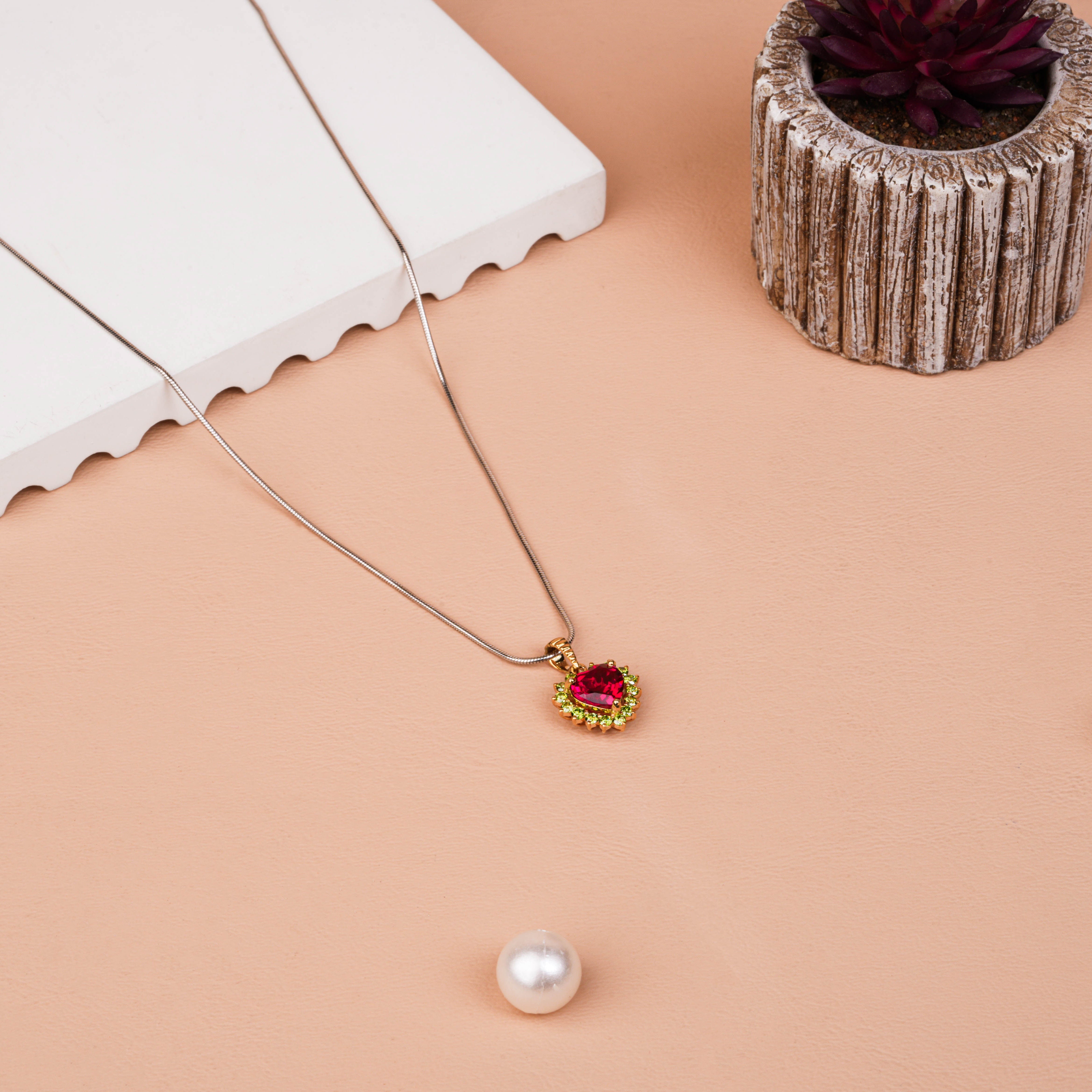 Romantic Ruby & Peridot Heart Pendant with Lab-Grown Diamonds Perfect For Valentine's Gift