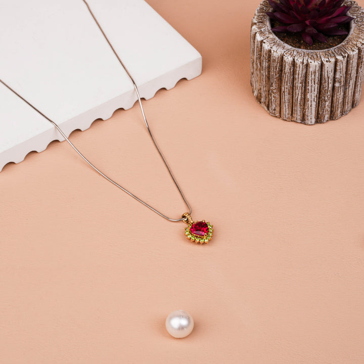 Romantic Ruby & Peridot Heart Pendant with Lab-Grown Diamonds Perfect For Valentine's Gift