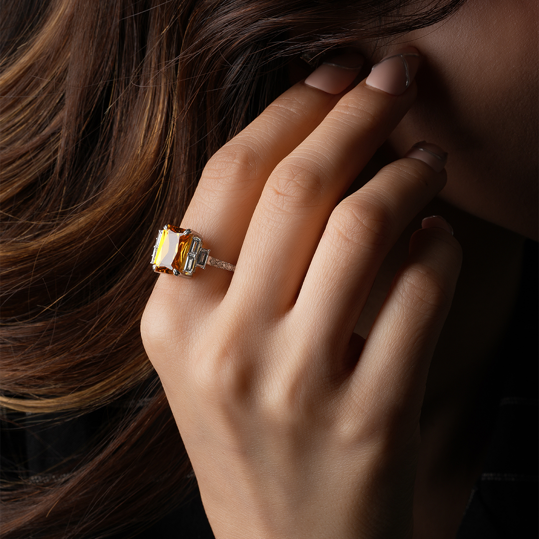Radiant Cut Citrine Diamond Ring for Engagement
