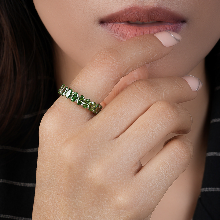 Oval Cut Peridot Full Eternity Wedding Band Ring