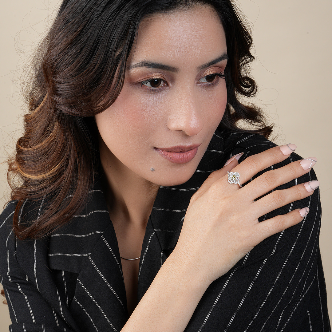 Princess Cut Yellow Diamond Halo Engagement Ring