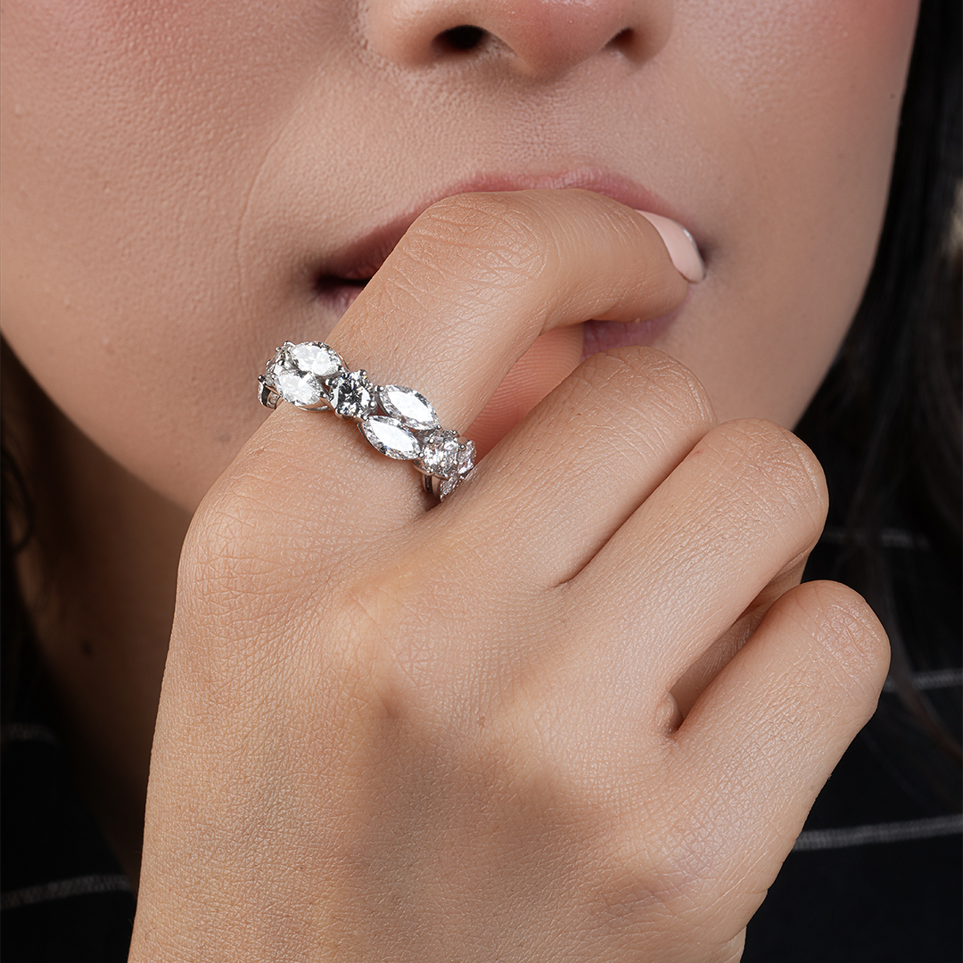 Marquise and Round Cut Diamond Eternity Band for Her