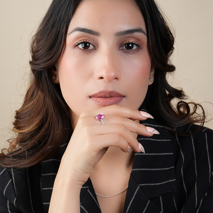 Oval Cut Pink Sapphire Lab Diamond Engagement Ring