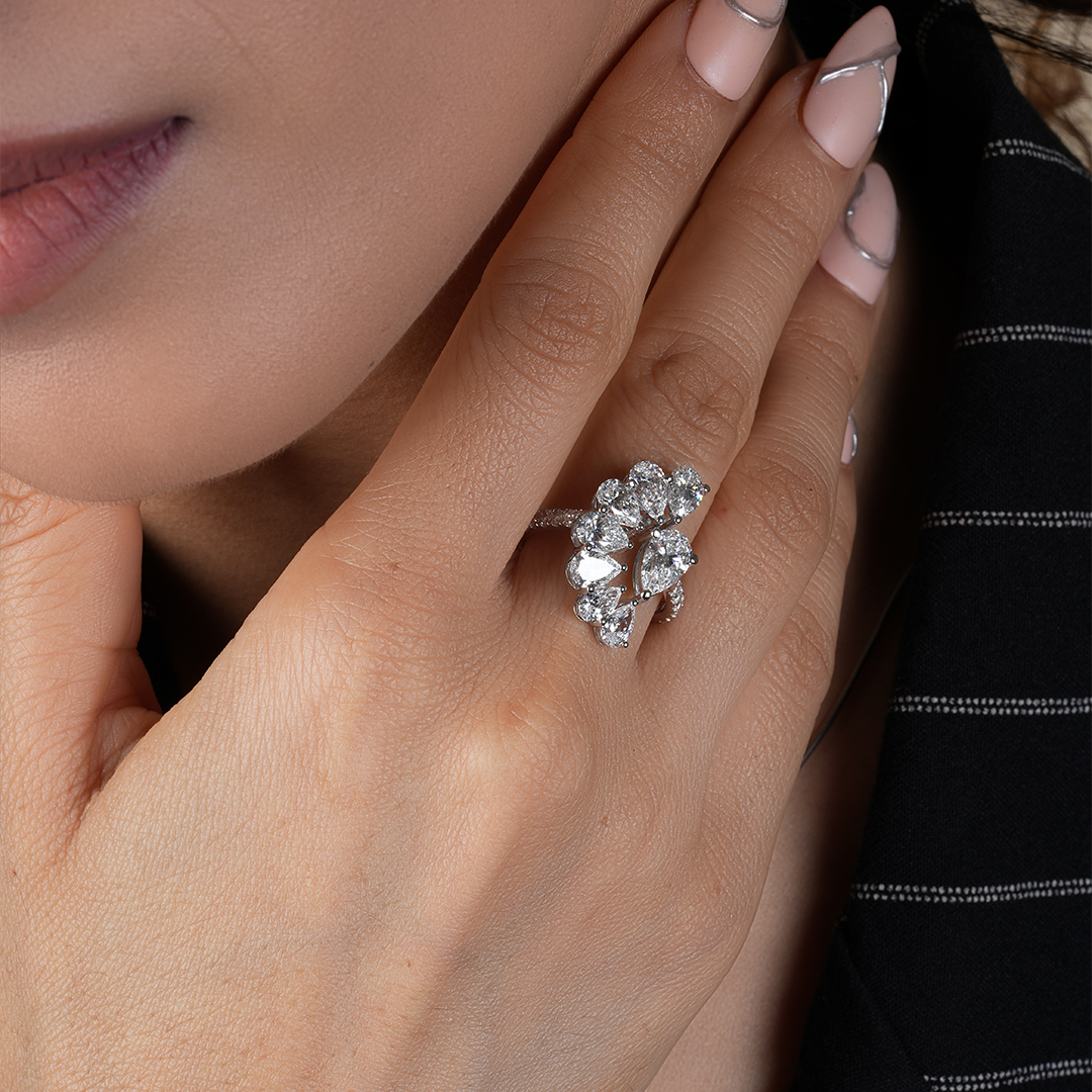 Pear-Cut Lab Grown Diamond Fancy Cluster Ring