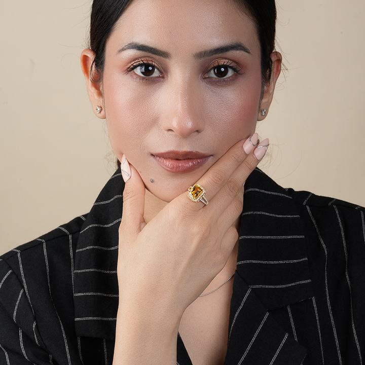 Citrine Radiant Cut Halo Diamond Engagement ring