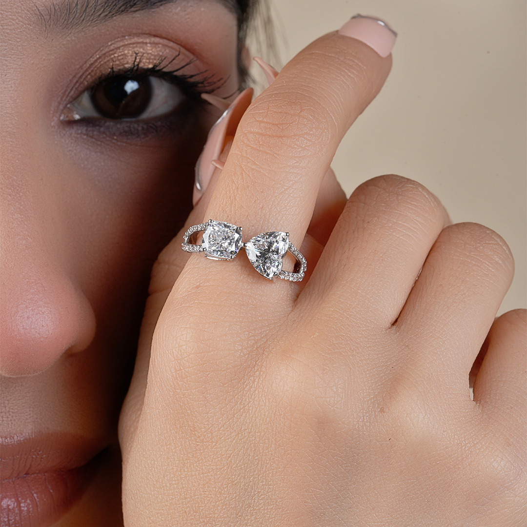 Heart & Cushion Duo Lab Grown Diamond Engagement Ring