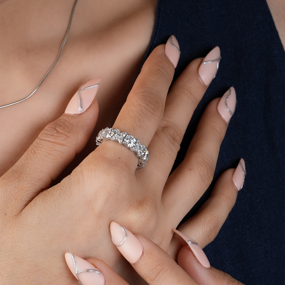 Pear And Round Cut Full Eternity Wedding Band Ring