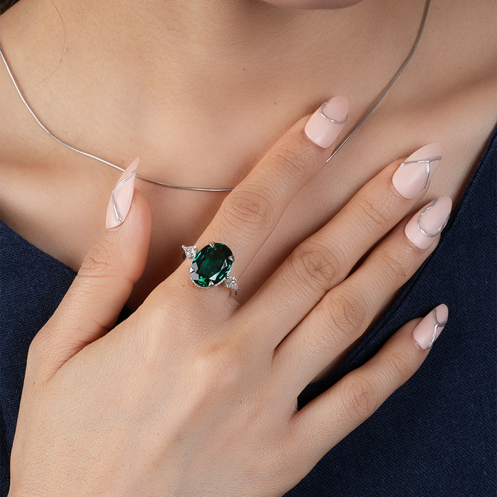 Oval & Kite Shape Emerald Hidden Halo Ring for Engagement