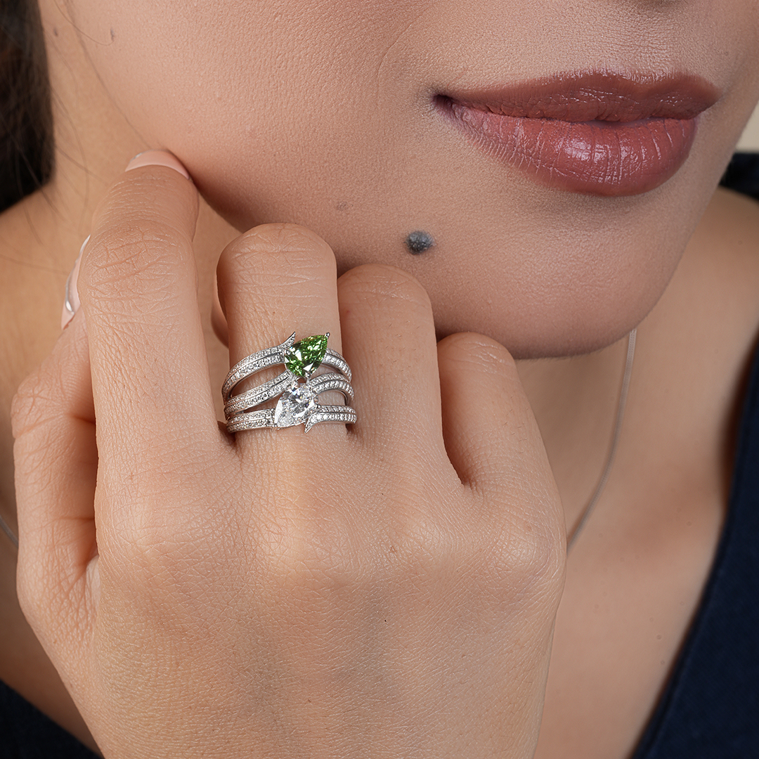 Crossover Multi Layered Pear Cut Diamond Cocktail Ring