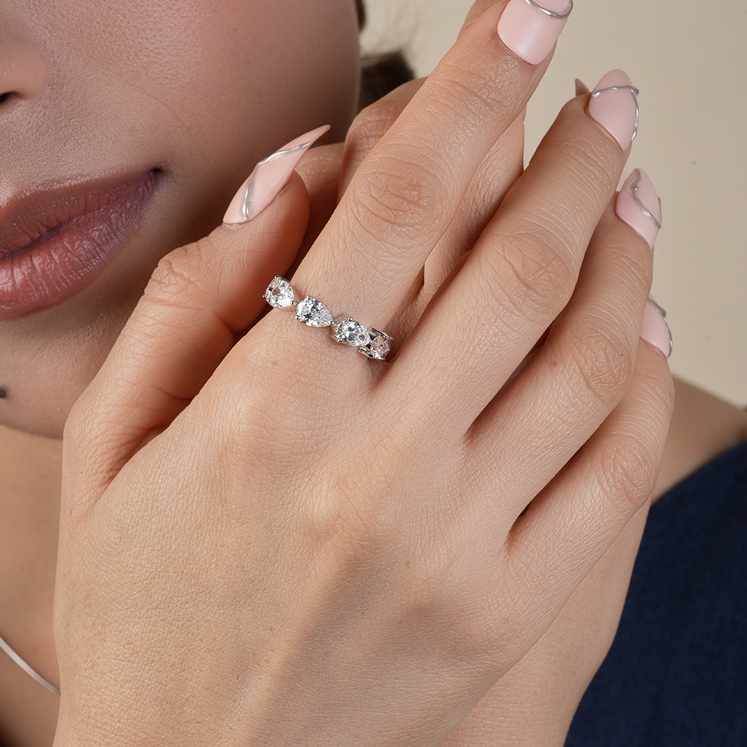 Pear Cut Lab Grown Diamond Eternity Wedding Band