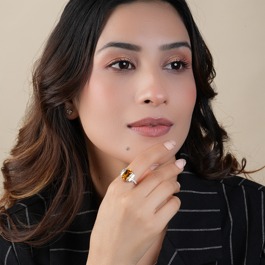 Radiant Cut Citrine Diamond Ring for Engagement