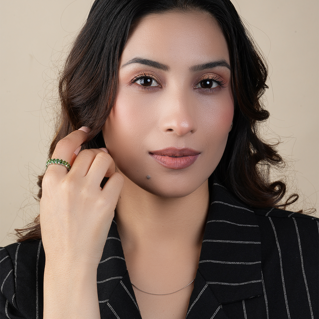 Oval Cut Peridot Full Eternity Wedding Band Ring