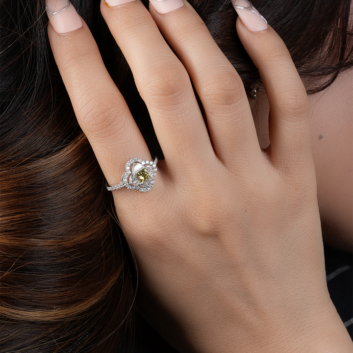 Princess Cut Yellow Diamond Halo Engagement Ring