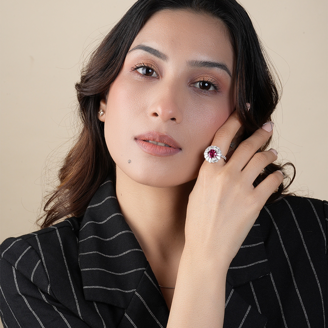 Vintage Pink Sapphire Pear Cut Diamond Engagement Ring