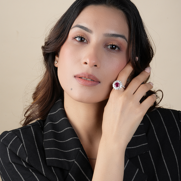 Vintage Pink Sapphire Pear Cut Diamond Engagement Ring