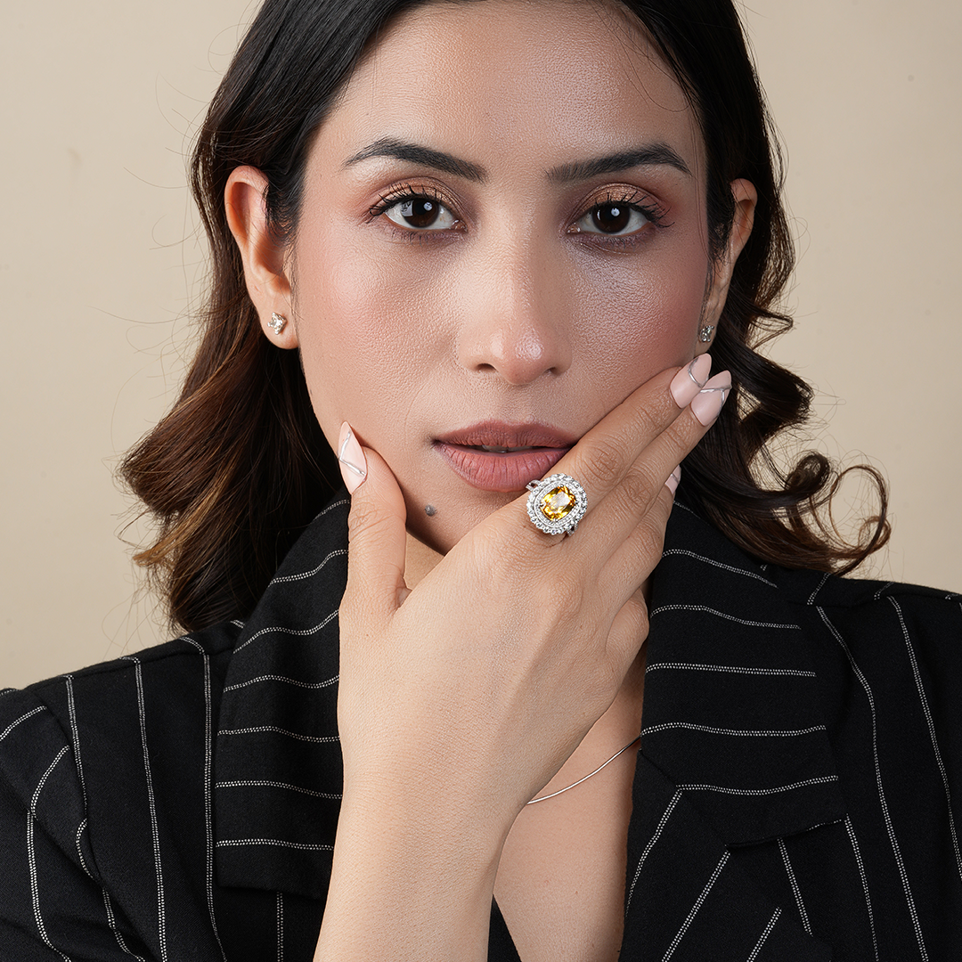 Yellow Cushion Cut Double Halo Diamond Engagement Ring