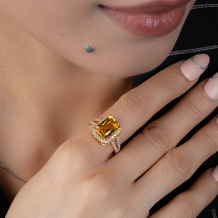 Citrine Radiant Cut Halo Diamond Engagement ring