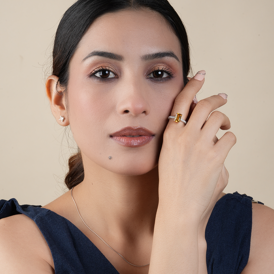 Emerald-Cut Yellow citrine Solitaire cocktail- Engagement Ring