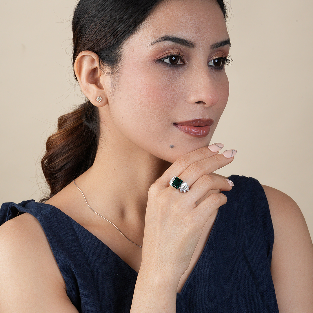 Vintage Marquise & Emerald Diamond Engagement Ring