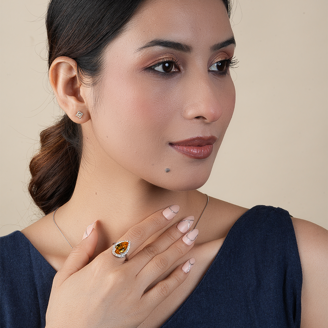 Citrine Pear Cut Halo Diamond Engagement Ring