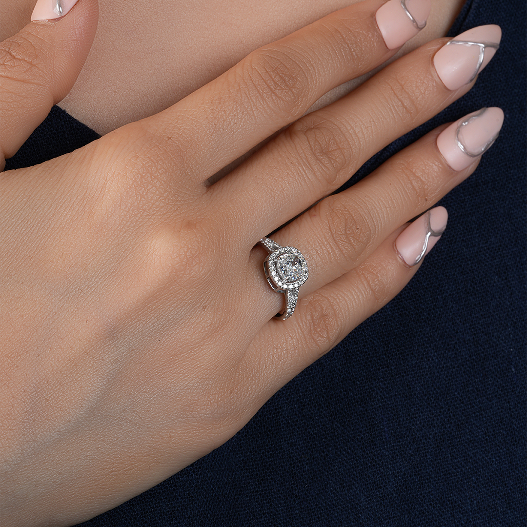 Gold Cushion And Round Cut Diamond Engagement Ring