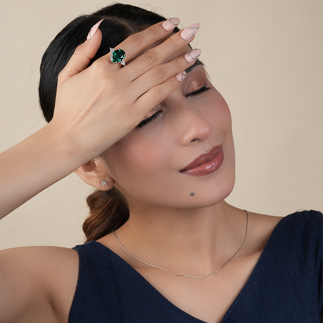 Oval & Kite Shape Emerald Hidden Halo Ring for Engagement