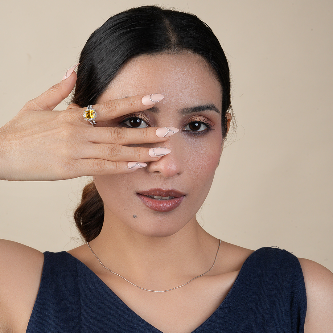 Cushion-cut Citrine and Halo Diamond Engagement