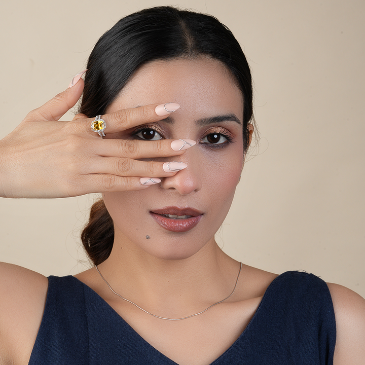 Cushion-cut Citrine and Halo Diamond Engagement