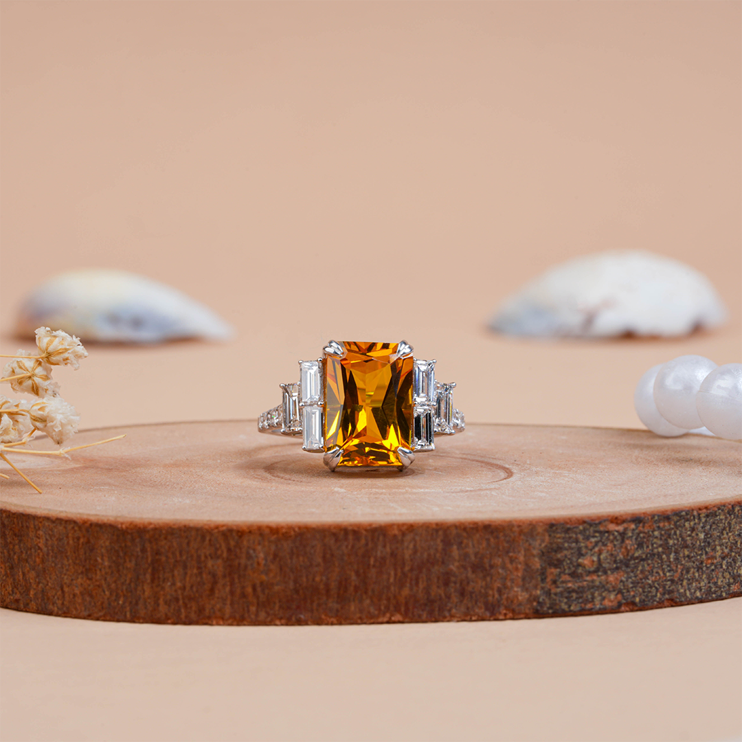 Radiant Cut Citrine Diamond Ring for Engagement