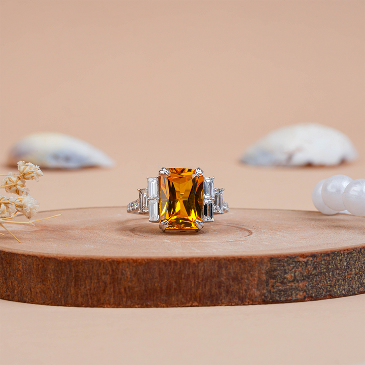 Radiant Cut Citrine Diamond Ring for Engagement