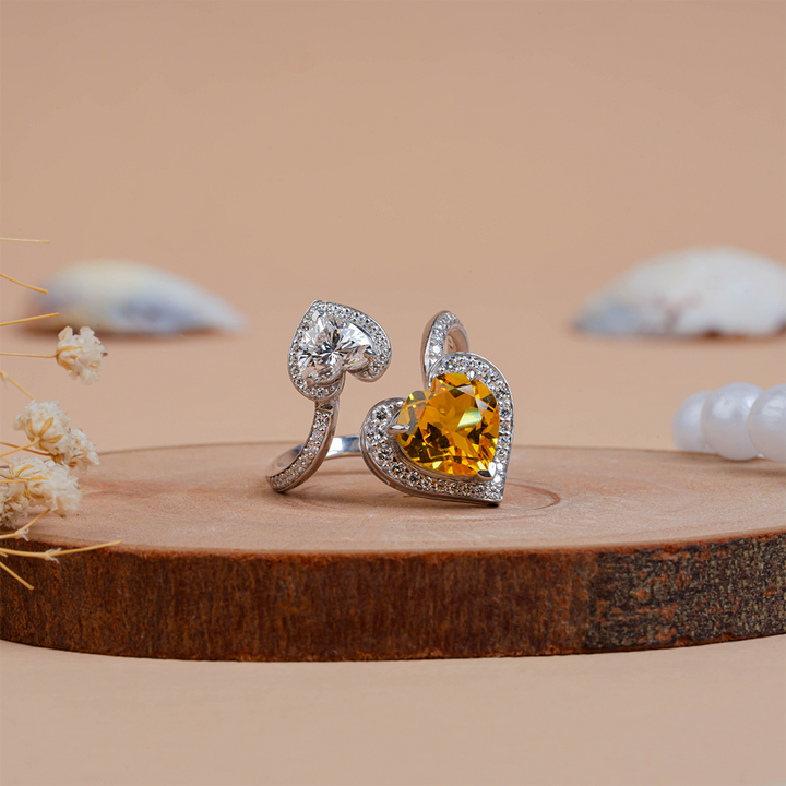 Double heart-shaped Citrine Diamond Wedding - Promise Ring