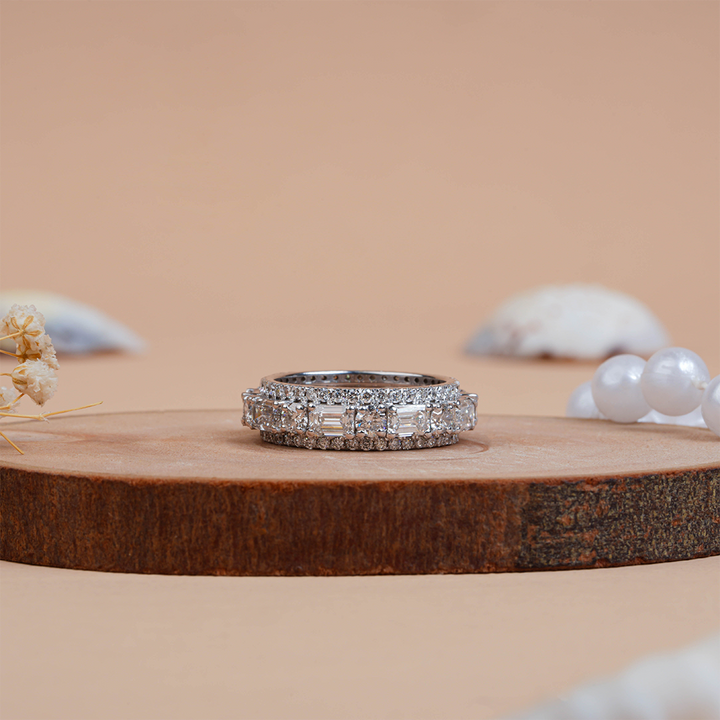 Round & Emerald Cut Diamond Wedding Band for Women