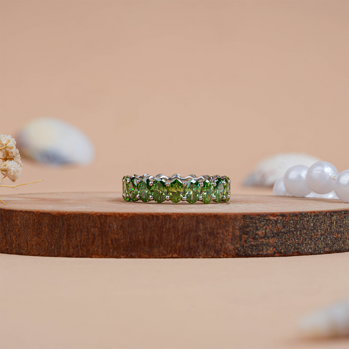 Oval Cut Peridot Full Eternity Wedding Band Ring