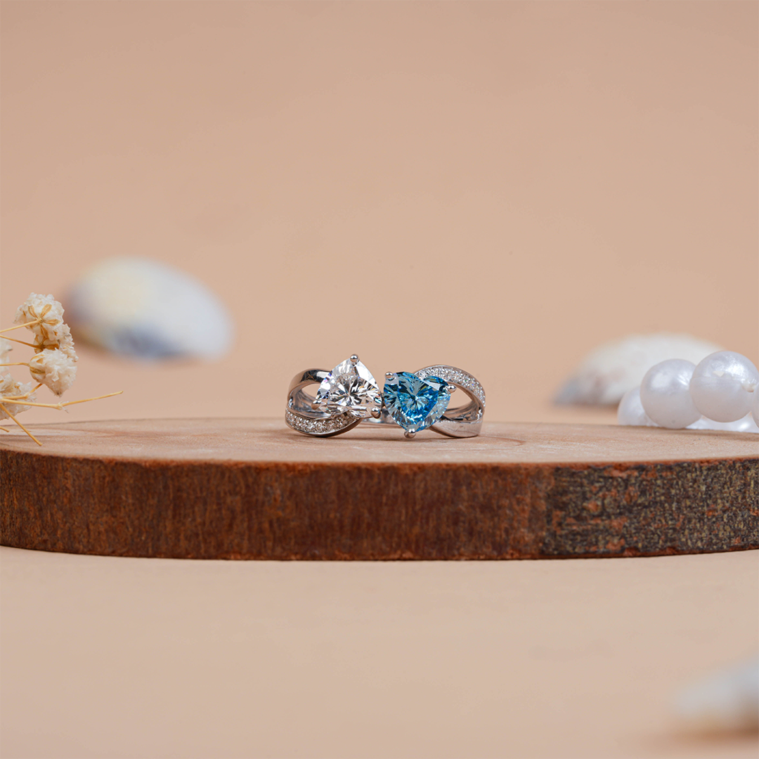 Double Heart Shape Diamond Engagement - Wedding Ring