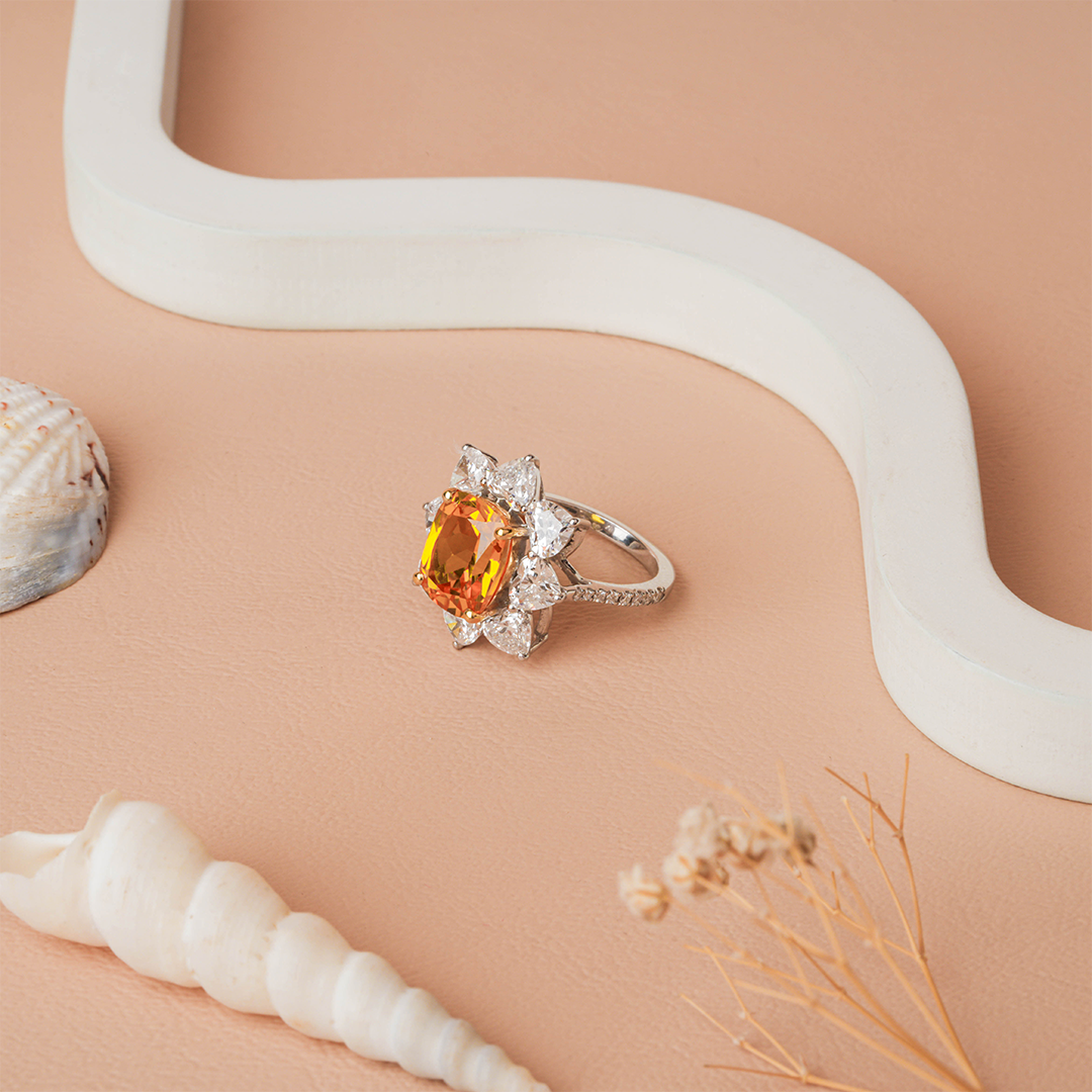 Natural Citrine Cushion Cut Diamond Halo Statement Ring