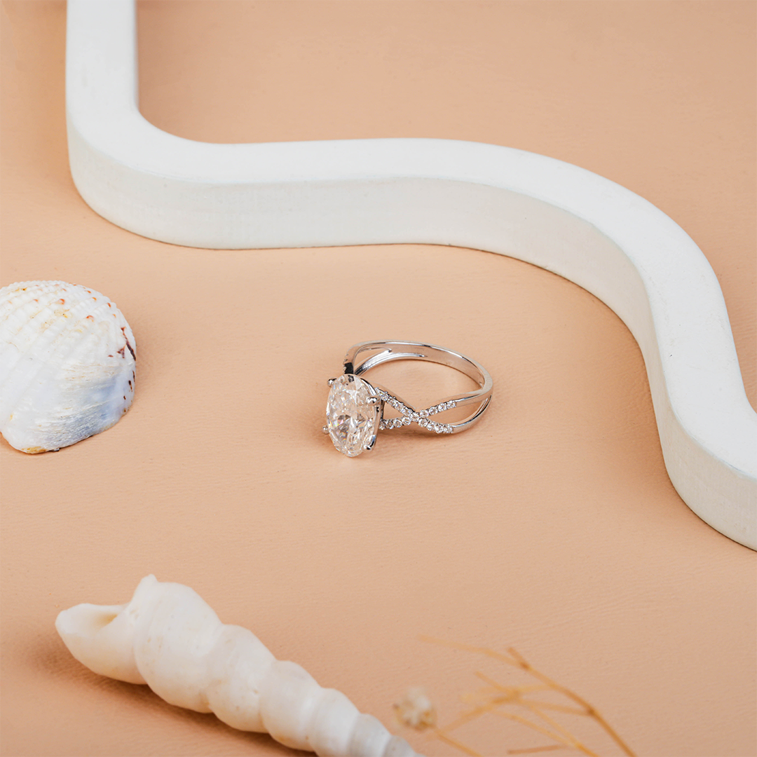 Vintage Oval Cut Diamond Twisted Engagement Ring