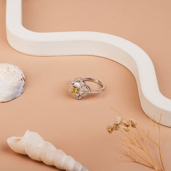 Princess Cut Yellow Diamond Halo Engagement Ring