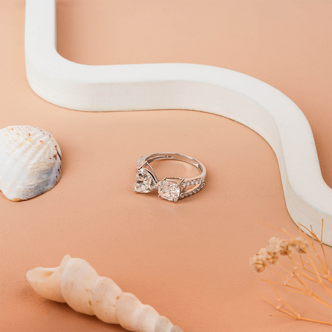 Heart & Cushion Duo Lab Grown Diamond Engagement Ring