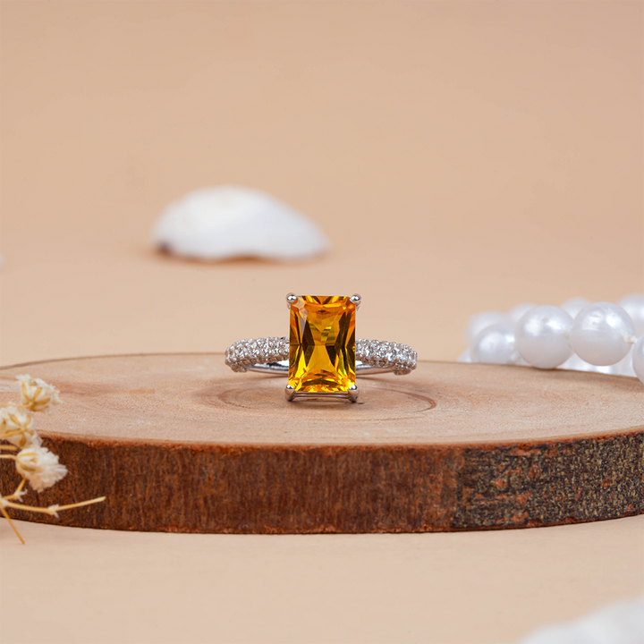 Emerald-Cut Yellow citrine Solitaire cocktail- Engagement Ring