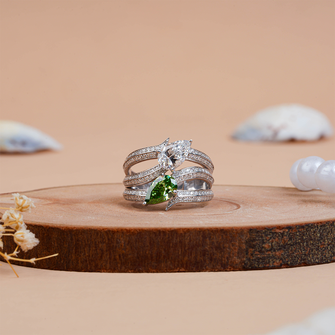 Crossover Multi Layered Pear Cut Diamond Cocktail Ring