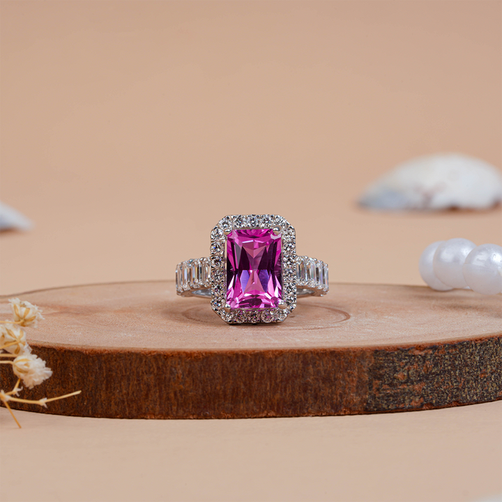 Radiant Pink Sapphire Emerald Cut Engagement Ring