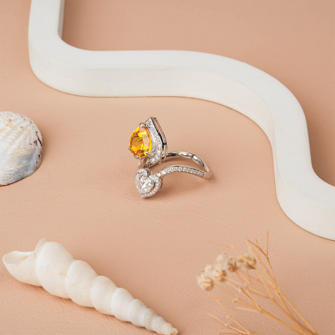Double heart-shaped Citrine Diamond Wedding - Promise Ring