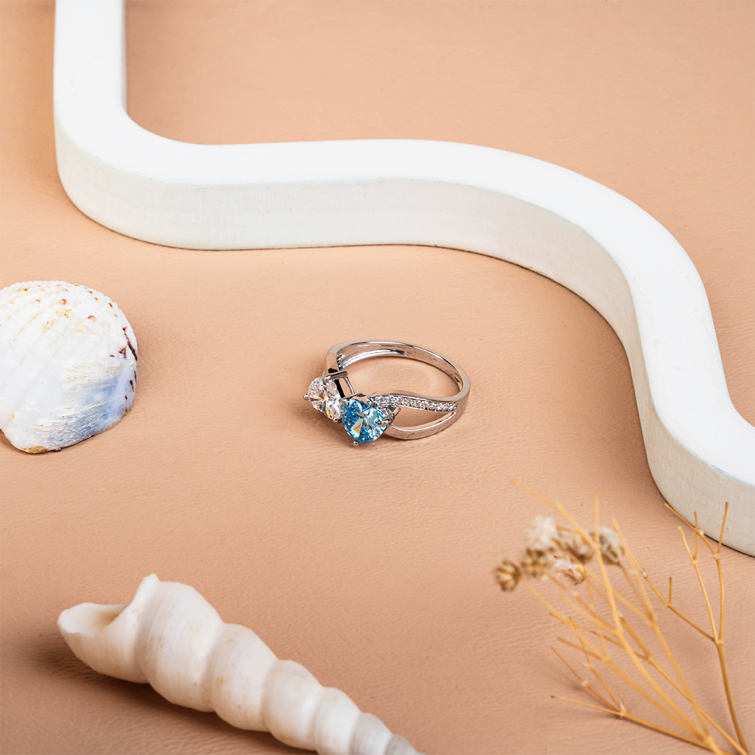 Double Heart Shape Diamond Engagement - Wedding Ring