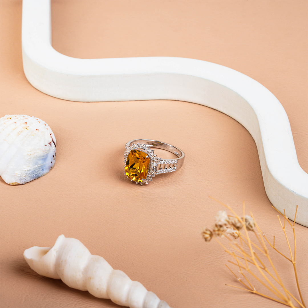 Cushion-cut Citrine and Halo Diamond Engagement