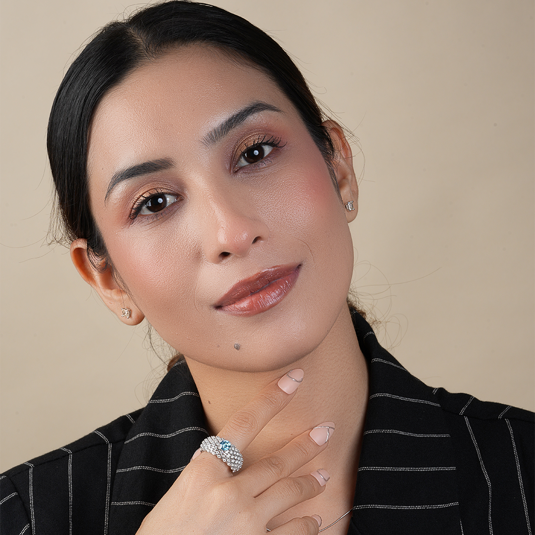 Swiss Blue Round Cut Lab Diamond Cocktail Ring