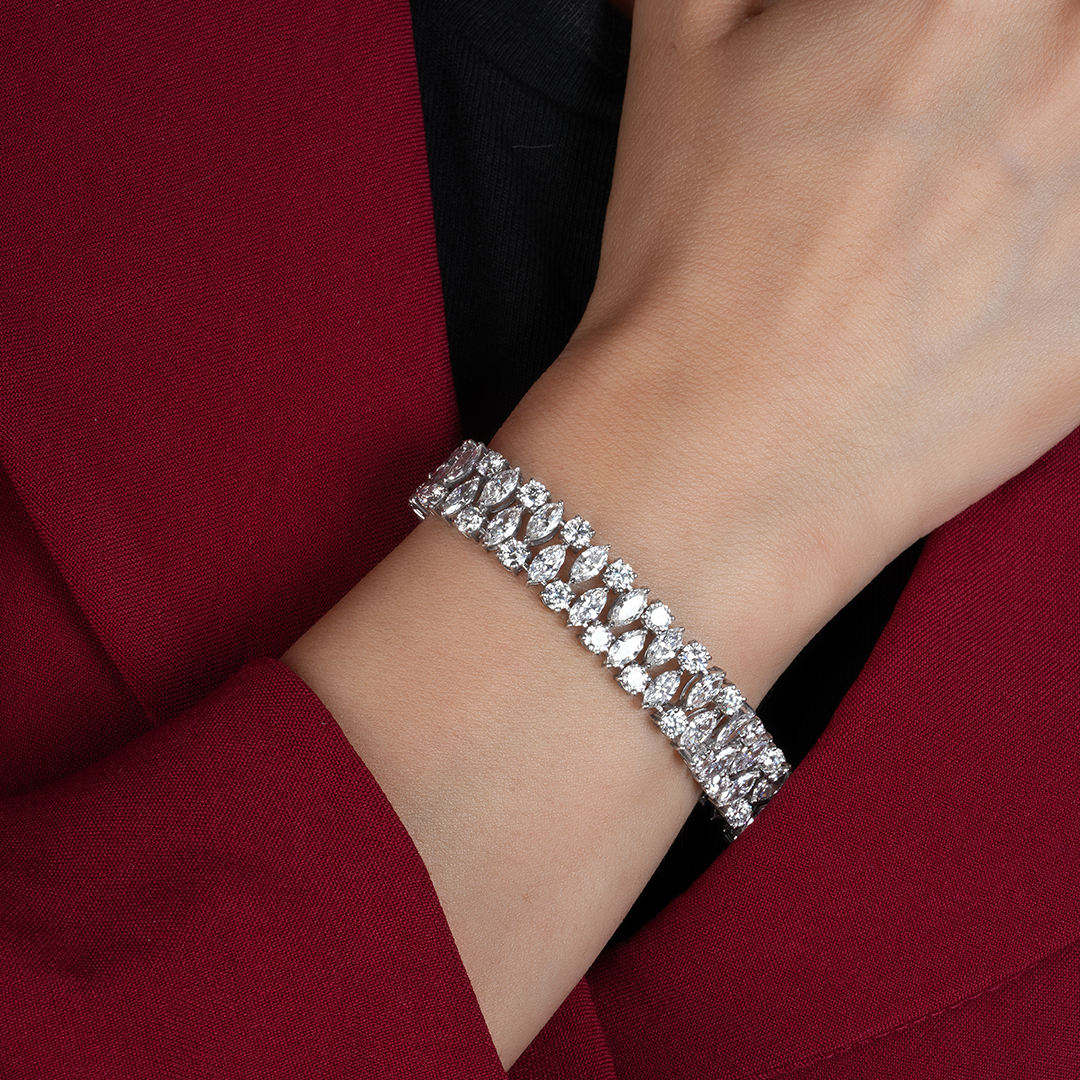 Marquise and Round Cut Lab Diamonds Bridal Wedding Bracelet