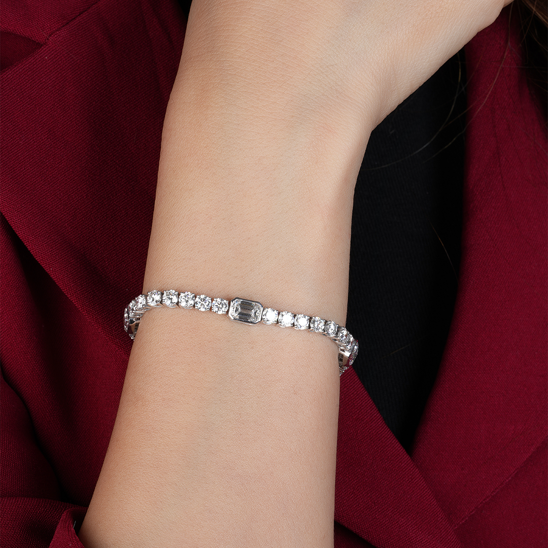 Round and Emerald Cut Lab-Grown Diamond Tennis Bracelet