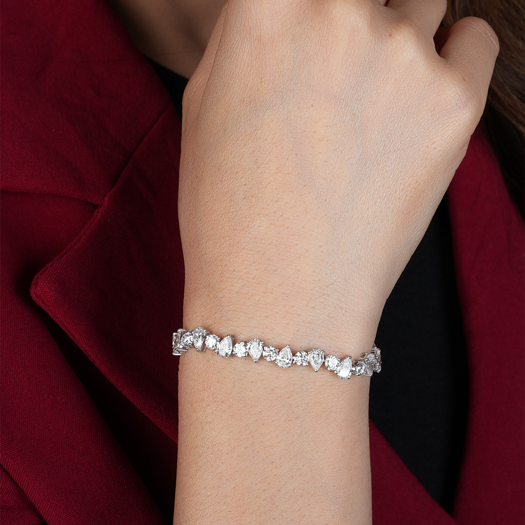 Pear & Round Cut Lab Grown Diamond Tennis Bracelet