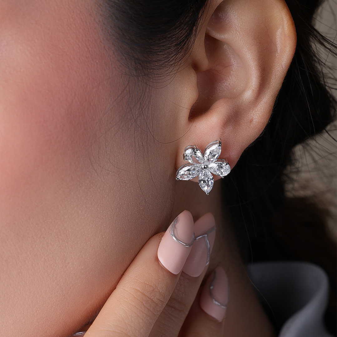 Pear & Marquise Shaped Lab Diamond Flower Stud Earrings