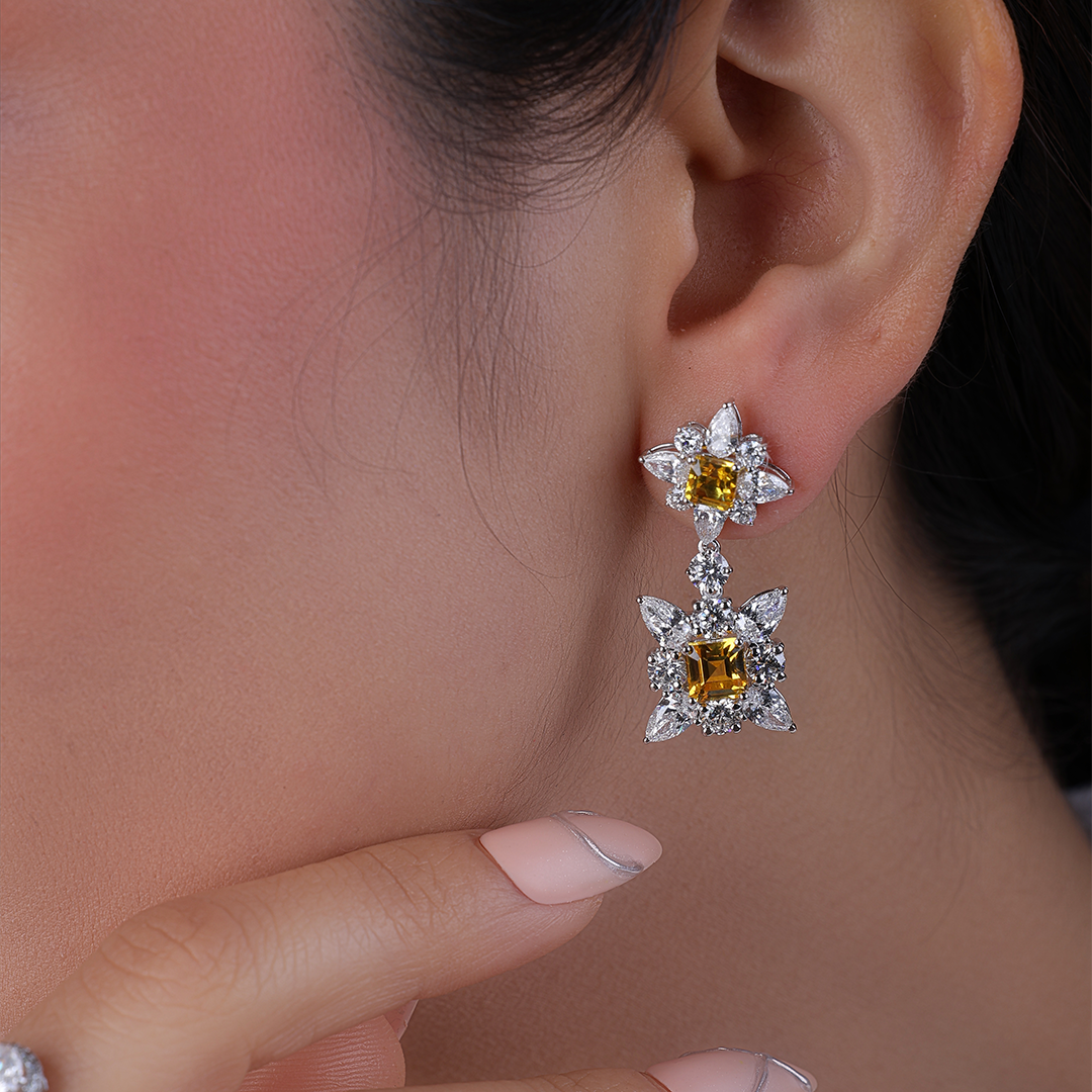 Emerald Cut Citrine Stone Dangler Earrings